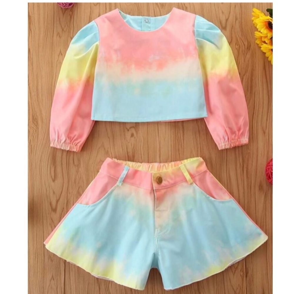 Toddler Girls Ombre Puff Sleeve Blouse & Shorts